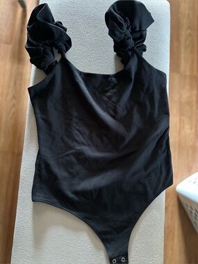 Express Black Stretch Bodysuit with Ruched Straps